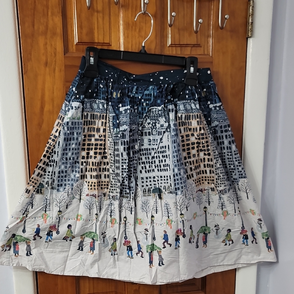 Modcloth Urban Scene A-Line Skirt - Blue and Gray